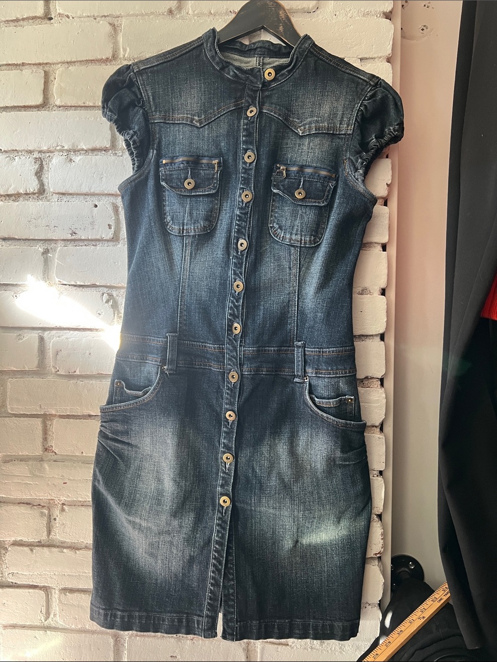 Denim Button-Front Women's Jean Dress in Dark Blue